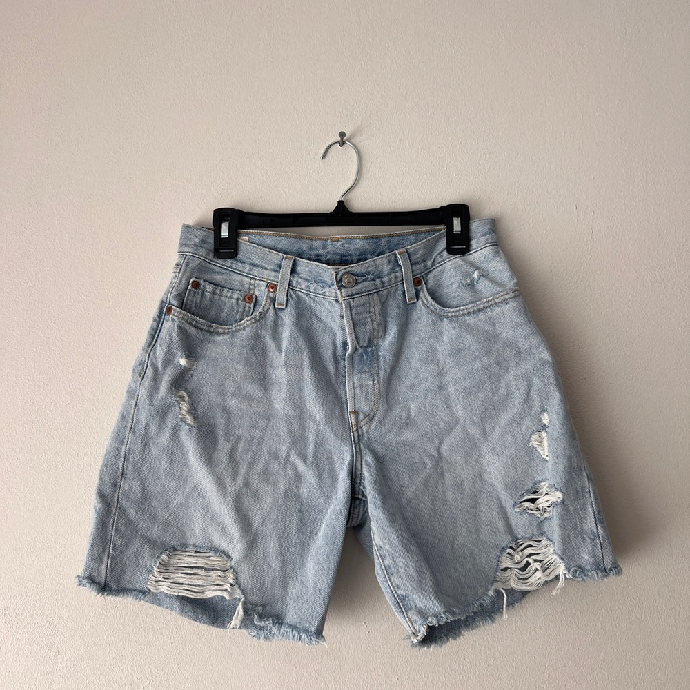 Levi’s Distressed Mid-Thigh Denim Shorts